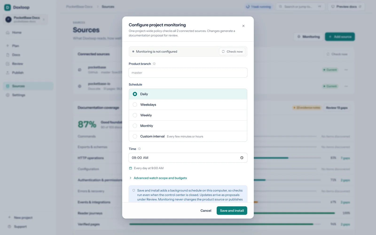 Configure project monitoring with a daily schedule
