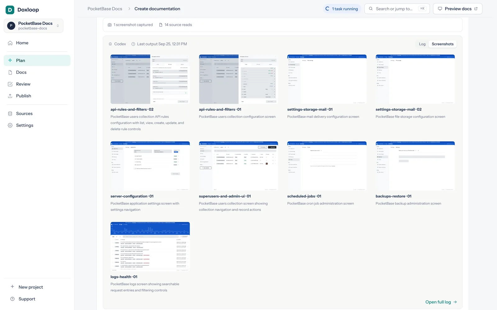 Live writing activity with a gallery of captured application screenshots
